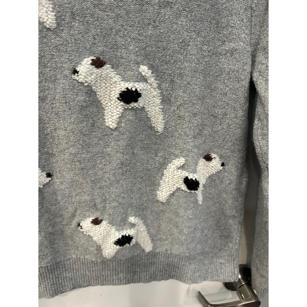 LOFT‎ Womens Gray Terrier Dog Mock Neck Puff Sleeve Knit Sweater Size M - Picture 3 of 7